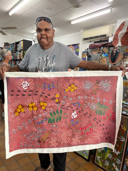 #115 Kangaroo Hunting - SANDY WALKER:  - Desert Art  Australia SIZE: 92x153cm