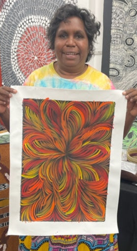 #161 Bush Medicine Leaves (Sunset) - SELINA NUMINA : Aboriginal Art: 36x51cm