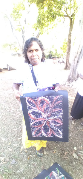 #135 Bush Medicine Leaves & Seeds (red/white) - SELINA NUMINA : Aboriginal Art: 35x49cm