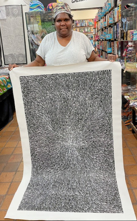 #106 Bush Medicine Seeds (Whites) - SHARON NUMINA : Aboriginal Art: 83x140cm