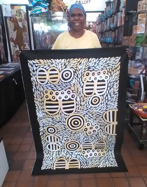 #184 My Country (Yellow/White) - JACINTA NUMINA : Aboriginal Art: 87x137cm