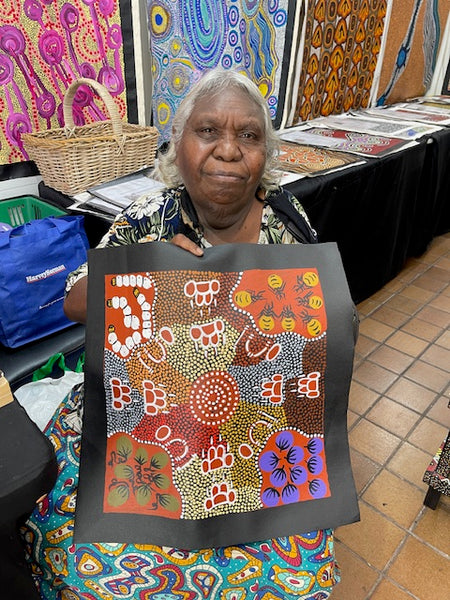 #377 Dingo Dreaming - JOY NAKAMARRA BRISCOE: Aboriginal Art: 40x40cm