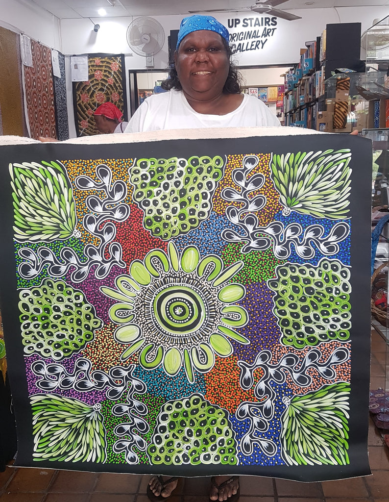 #334 My Country Dreaming (Multi) - SHARON NUMINA : Aboriginal Art: 98x93cm