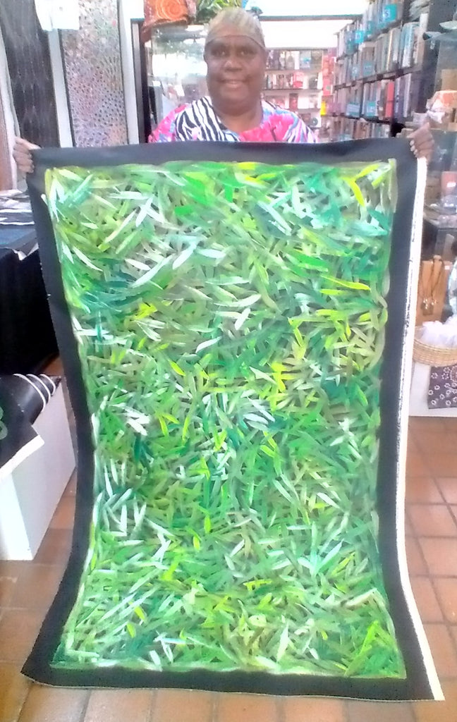#128 Spinifex Grass (Greens)- LOUISE NUMINA : Aboriginal Art: 95cm x 155cm