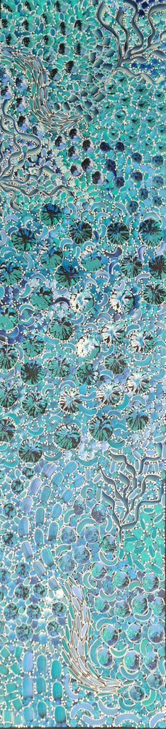 #198 Bush Yam Dreaming (Blues)- RACHAEL NAMBULA: Aboriginal  199cm x 49cm