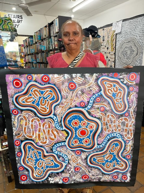 #49 Women teaching Hunting (Multi) - TREPHINA SULTAN THANGUWA : 94x95cm
