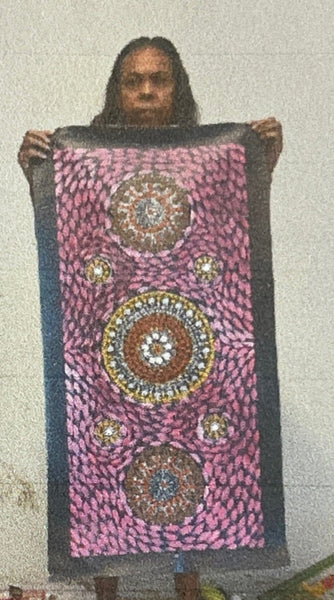 #216 - Bush Medicine Dreaming (Pinks) - ARTIST: MARYANNE GIBSON 42x90cm