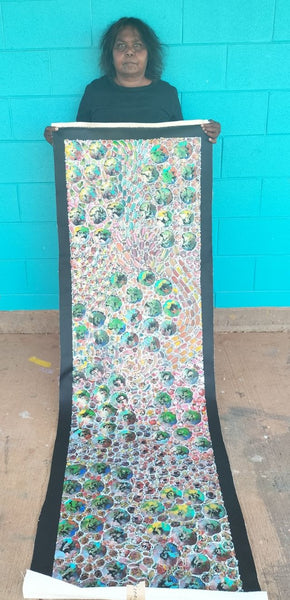 #246 Bush Yam Dreaming (Multi) - RACHAEL NAMBULA: Aboriginal Art 56cm x 200cm