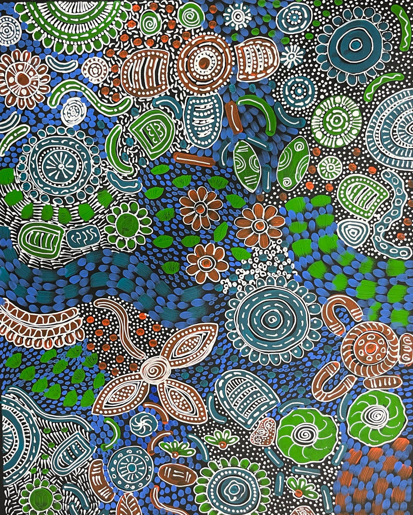 #333 Woman's Ceremony (Blue Green) - JESSIE BIRD NGALE  : Aboriginal Art: 93cm x 72cm