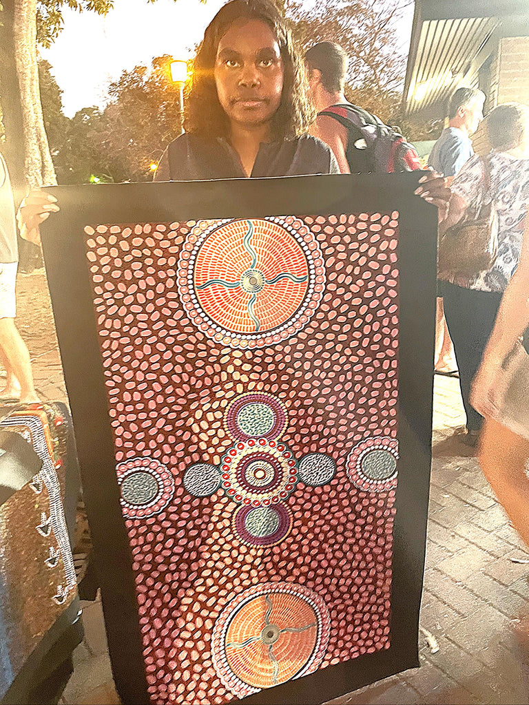 #367 ALIARA BIRD After the Rain (Pink) : Aboriginal Art: 62x103cm