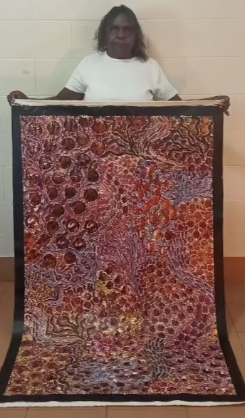 #159 Bush Yam Dreaming (Sunset)- RACHAEL NAMBULA: Aboriginal Art 92cm x 150cm