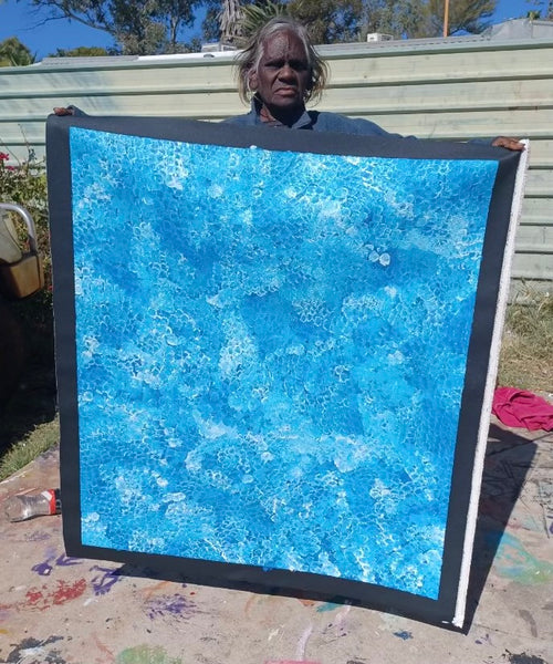 #198 Bush Plum Dreaming (Blue) -ARTIST: Bessie Pitjara - Aboriginal Art: 107 x 95cm