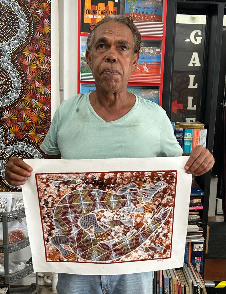 #205 Crocodile Dreaming  - EDDIE BLITNER : Aboriginal Art : 36x46cm