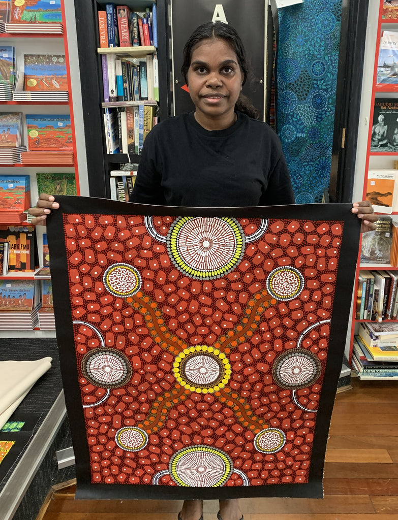 #187 ALIARA BIRD "After the Rain" (Reds) : Aboriginal Art: 74x95cm