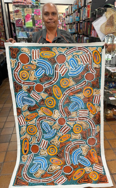 #144 Tribal Voice (Multi) - TREPHINA SULTAN THANGUWA : 93cm x 153cm
