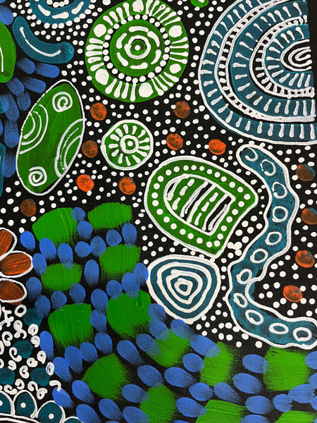 #333 Woman's Ceremony (Blue Green) - JESSIE BIRD NGALE  : Aboriginal Art: 93cm x 72cm