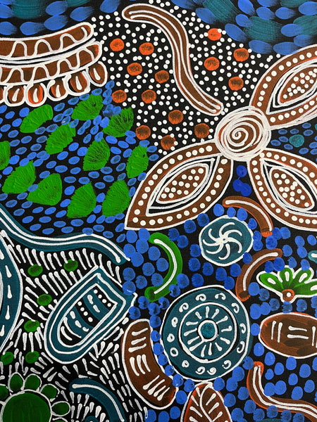 #333 Woman's Ceremony (Blue Green) - JESSIE BIRD NGALE  : Aboriginal Art: 93cm x 72cm