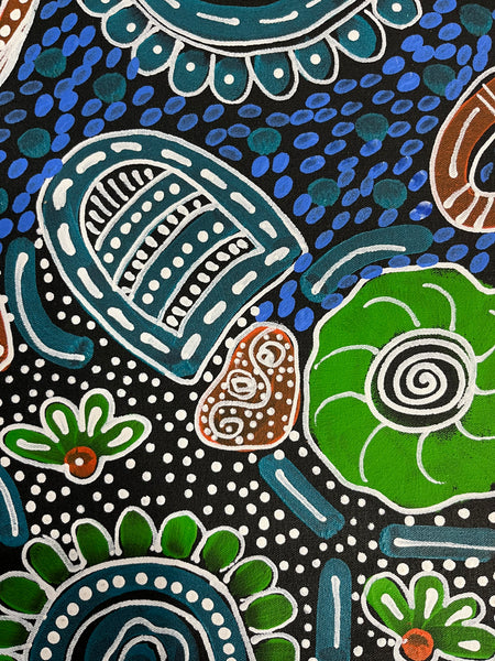 #333 Woman's Ceremony (Blue Green) - JESSIE BIRD NGALE  : Aboriginal Art: 93cm x 72cm
