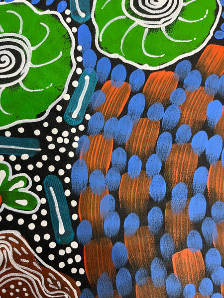 #333 Woman's Ceremony (Blue Green) - JESSIE BIRD NGALE  : Aboriginal Art: 93cm x 72cm
