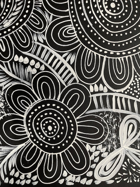 #192 Women Collecting Bush Leaves (White)- SELINA NUMINA : Aboriginal Art: 69cm x 90cm