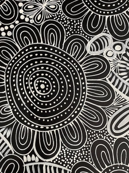 #192 Women Collecting Bush Leaves (White)- SELINA NUMINA : Aboriginal Art: 69cm x 90cm