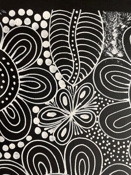 #192 Women Collecting Bush Leaves (White)- SELINA NUMINA : Aboriginal Art: 69cm x 90cm