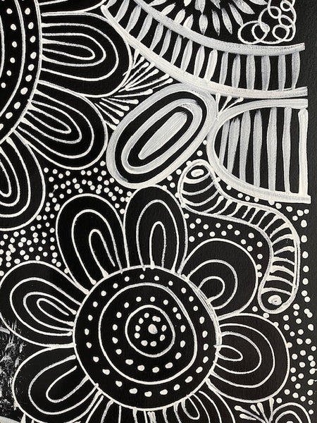 #192 Women Collecting Bush Leaves (White)- SELINA NUMINA : Aboriginal Art: 69cm x 90cm