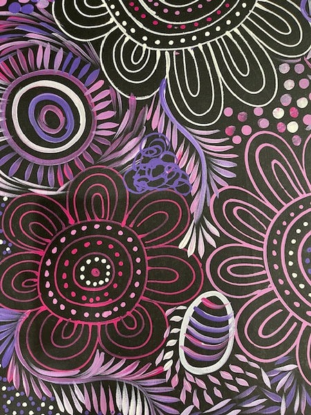 #125 Women Collecting Bush Leaves (Purples)- SELINA NUMINA : Aboriginal Art:  43cm x 60cm