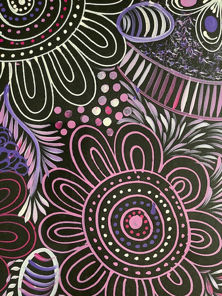 #125 Women Collecting Bush Leaves (Purples)- SELINA NUMINA : Aboriginal Art:  43cm x 60cm