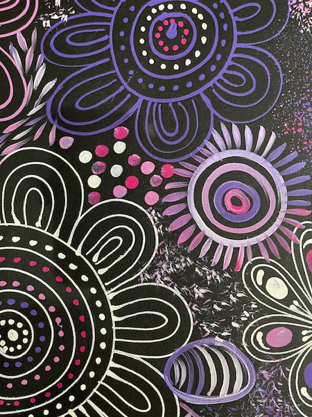 #125 Women Collecting Bush Leaves (Purples)- SELINA NUMINA : Aboriginal Art:  43cm x 60cm