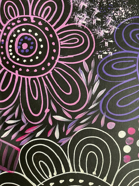 #125 Women Collecting Bush Leaves (Purples)- SELINA NUMINA : Aboriginal Art:  43cm x 60cm