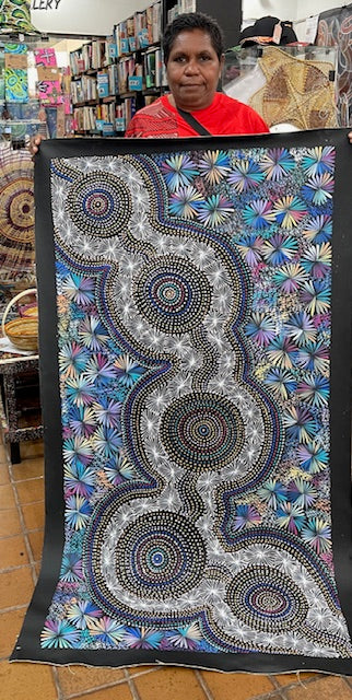 #95 Bush Medicine Leaves at the Waterholes - SELINA NUMINA : Aboriginal Art 80cm x 151cm