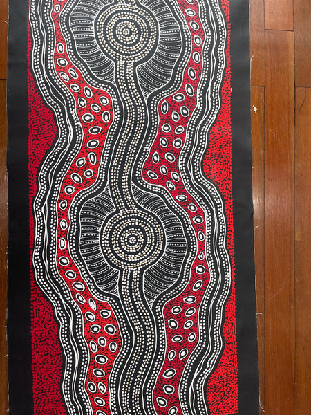 #162 Emu Dreaming (Red) - SHARON NUMINA : Aboriginal Art: 54x200cm