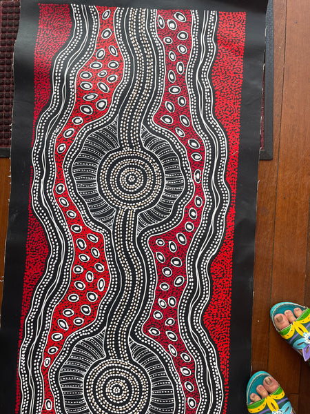 #162 Emu Dreaming (Red) - SHARON NUMINA : Aboriginal Art: 54x200cm