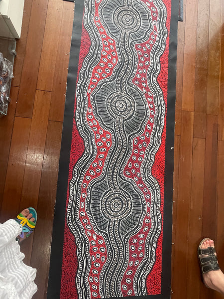 #162 Emu Dreaming (Red) - SHARON NUMINA : Aboriginal Art: 54x200cm