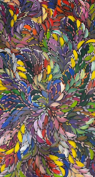 #170 Bush Medicine Leaves (Multi) - CAROLINE NUMINA : Aboriginal Art: 90cm x 150cm
