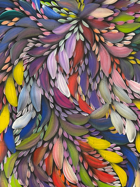 #170 Bush Medicine Leaves (Multi) - CAROLINE NUMINA : Aboriginal Art: 90cm x 150cm