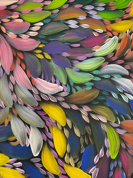 #170 Bush Medicine Leaves (Multi) - CAROLINE NUMINA : Aboriginal Art: 90cm x 150cm