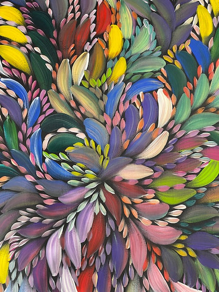 #170 Bush Medicine Leaves (Multi) - CAROLINE NUMINA : Aboriginal Art: 90cm x 150cm