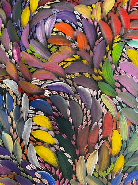 #170 Bush Medicine Leaves (Multi) - CAROLINE NUMINA : Aboriginal Art: 90cm x 150cm