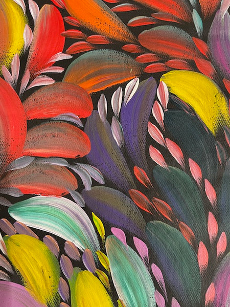 #170 Bush Medicine Leaves (Multi) - CAROLINE NUMINA : Aboriginal Art: 90cm x 150cm