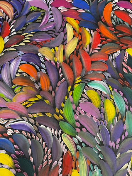 #170 Bush Medicine Leaves (Multi) - CAROLINE NUMINA : Aboriginal Art: 90cm x 150cm