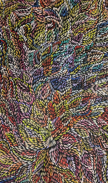 #338 Bush Medicine Leaves (Multi) - CAROLINE NUMINA : Aboriginal Art: 91cm x 150cm
