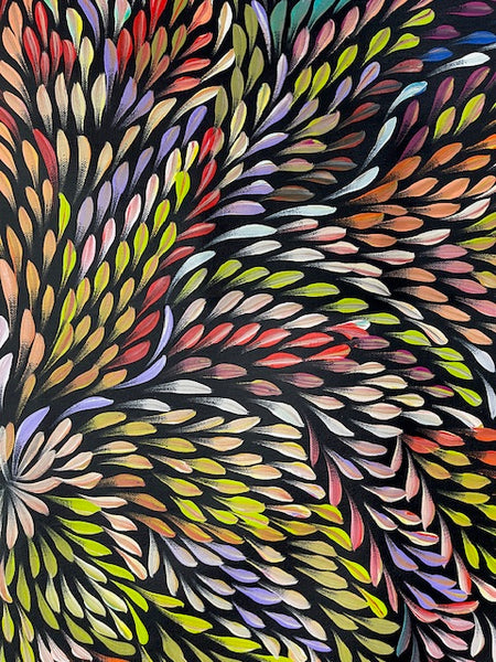 #338 Bush Medicine Leaves (Multi) - CAROLINE NUMINA : Aboriginal Art: 91cm x 150cm
