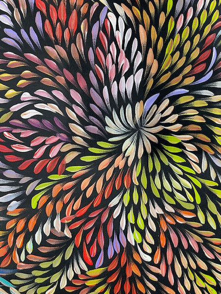 #338 Bush Medicine Leaves (Multi) - CAROLINE NUMINA : Aboriginal Art: 91cm x 150cm