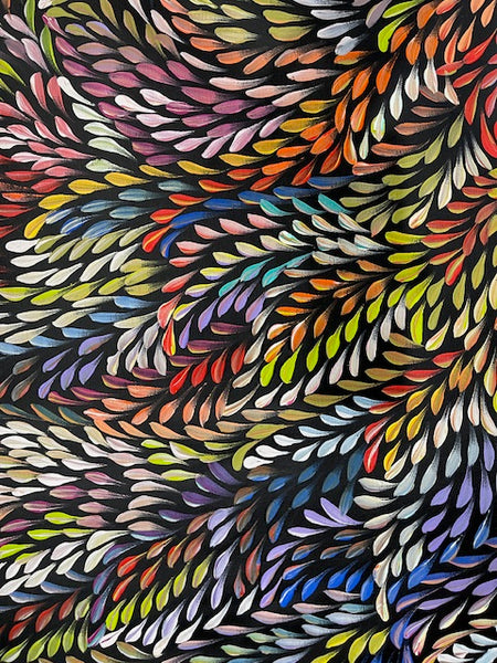 #338 Bush Medicine Leaves (Multi) - CAROLINE NUMINA : Aboriginal Art: 91cm x 150cm