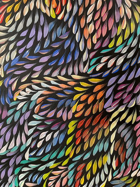 #338 Bush Medicine Leaves (Multi) - CAROLINE NUMINA : Aboriginal Art: 91cm x 150cm