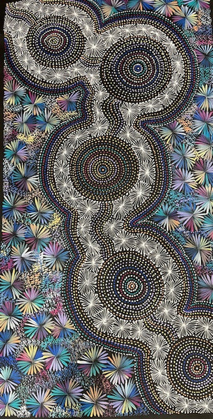 #95 Bush Medicine Leaves at the Waterholes - SELINA NUMINA : Aboriginal Art 80cm x 151cm