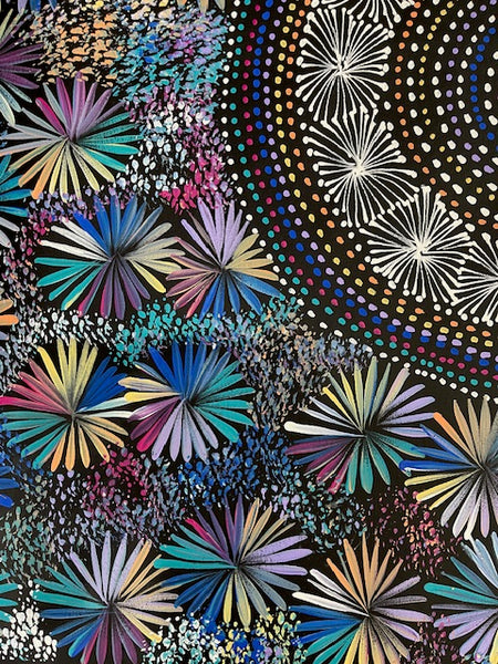 #95 Bush Medicine Leaves at the Waterholes - SELINA NUMINA : Aboriginal Art 80cm x 151cm