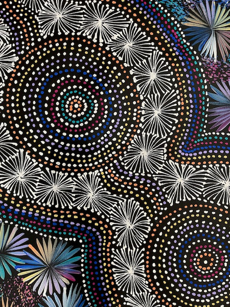 #95 Bush Medicine Leaves at the Waterholes - SELINA NUMINA : Aboriginal Art 80cm x 151cm